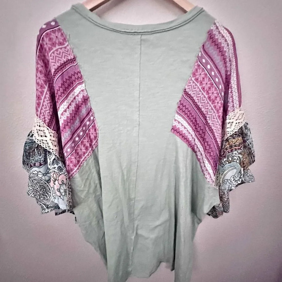 GOGIO + PLUS | NWT Boutique Blouse Crochet Boho Detail Ruffle Dolman | Size XL - Picture 8 of 10